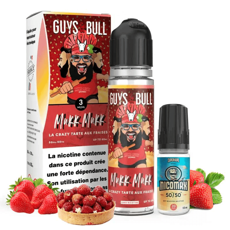 E-liquide La Crazy tarte aux fraises 60ml (+ 1 Booster de Nicotine) - Guys & Bull X Mukk Mukk